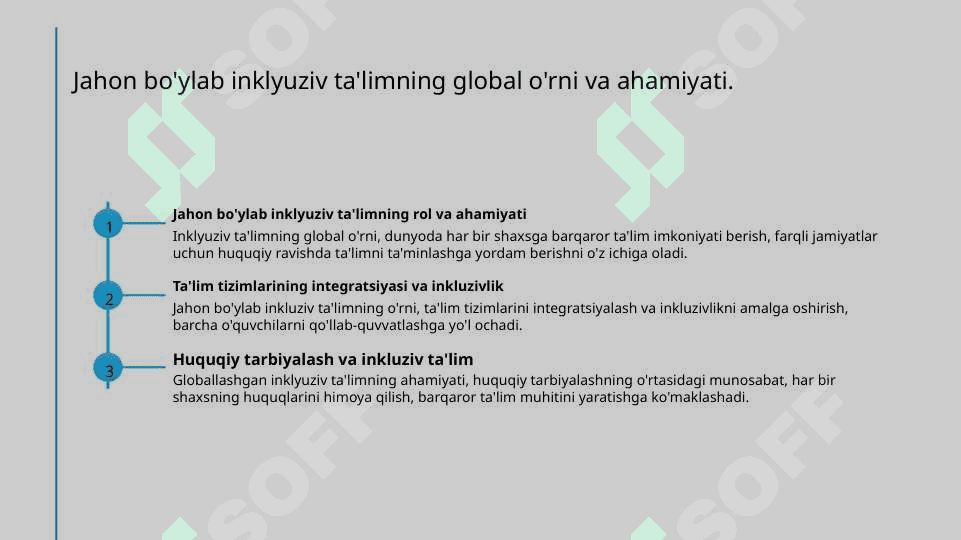 Inklyuziv taʼlimning butun jahonda e'tirof etilishining mohiyati va bu ta'lim tizimining hamma uchun ochiqligi 3
