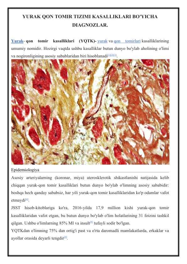 YURAK QON TOMIR TIZIMI KASALLIKLARI BO'YICHA DIAGNOZLAR
