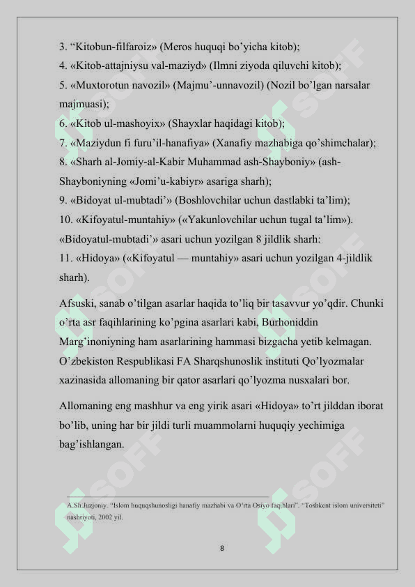 Burxonuddin al-Margʻinoniyning ilmiy merosi. 8