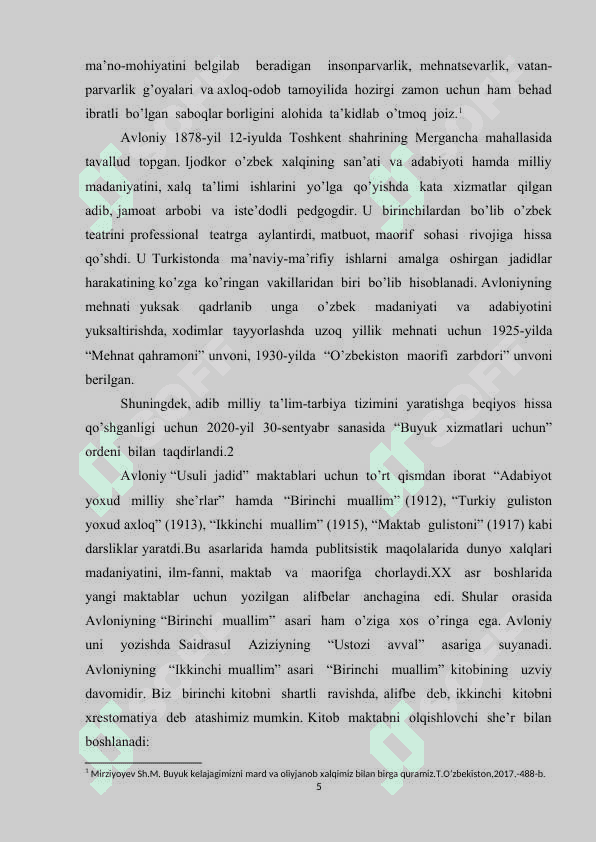A.AVLONIYNING “TURKIY GULISTON YOXUD AXLOQ” ASARI MA'NAVIY AXLOQIY TARBIYA 5