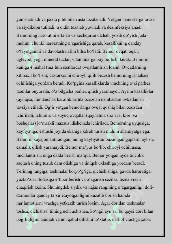 BEMORLARNING OVQATLANISHINI TASHKIL QILISH VA NAZORAT QILISH 2