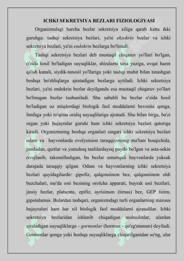 Ichki sekretsiya bezlari fiziologiyasiIchki sekretsiya bezlari fiziologiyasi 2