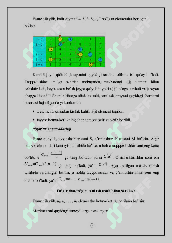 Tanlash yoki ajratilgan oraliq asosida saralash usullari 6