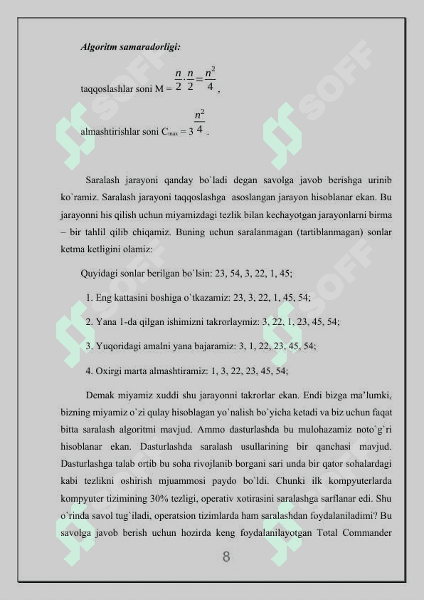 Tanlash yoki ajratilgan oraliq asosida saralash usullari 8