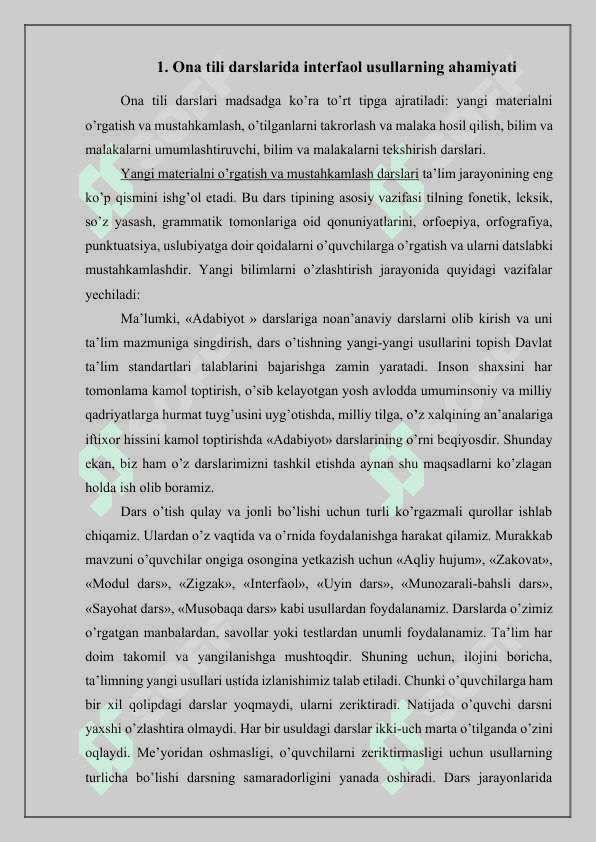 ONA TILI DARSLARIDA NOAN’ANAVIY USULLARDAN FOYDALANISH 3