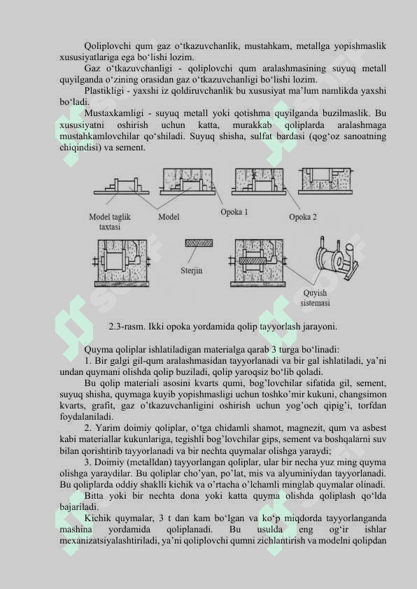 ZAMONAVIY QUYMAKORLIK TEXNOLOGIYASINI O‘RGANISH. IKKI OPOKA YORDAMIDA QOLIP TAYYORLASH TEXNOLOGIYASI 4