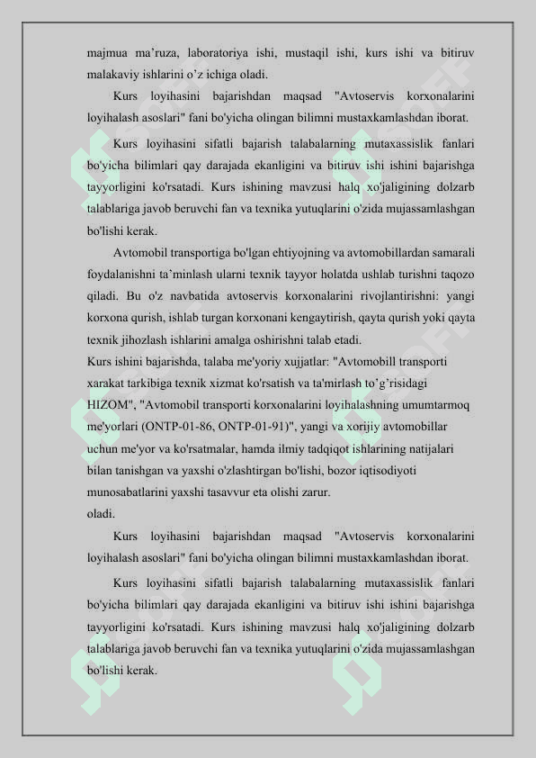 Avtotransport tarmog’i korxonalarini loyixalash 8