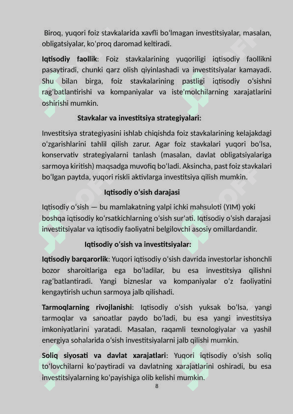 Investitsiya funksiyasi va omillari. 8