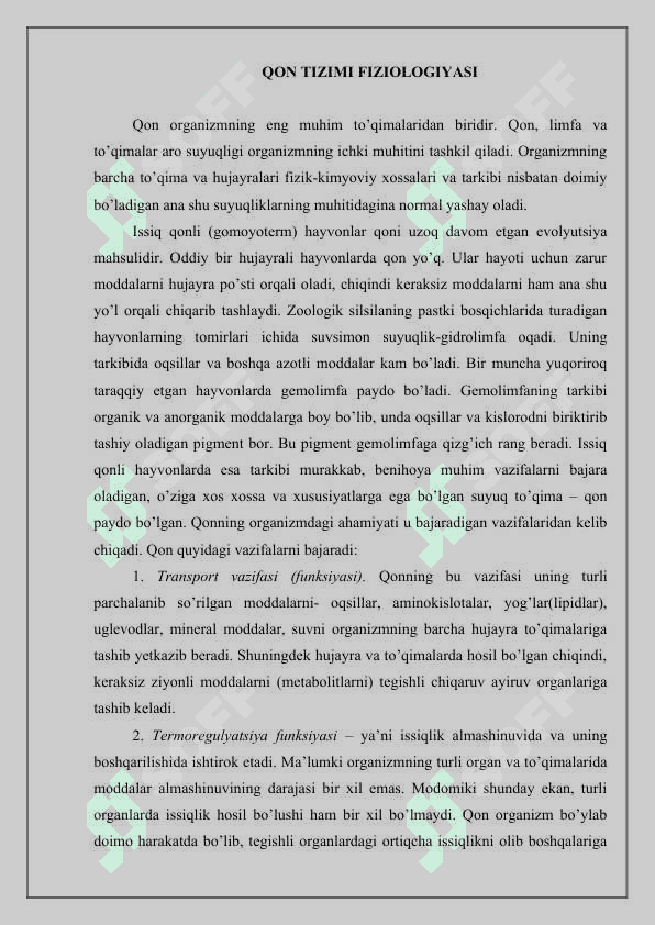 Qon tizimi fiziologiyasi 2