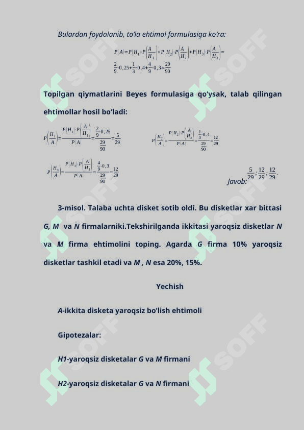 To’la ehtimol formulasi. Beyes formulasi. 3