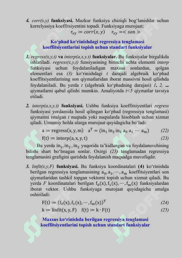 Bir faktorli regression matematik modellar qurish. 2