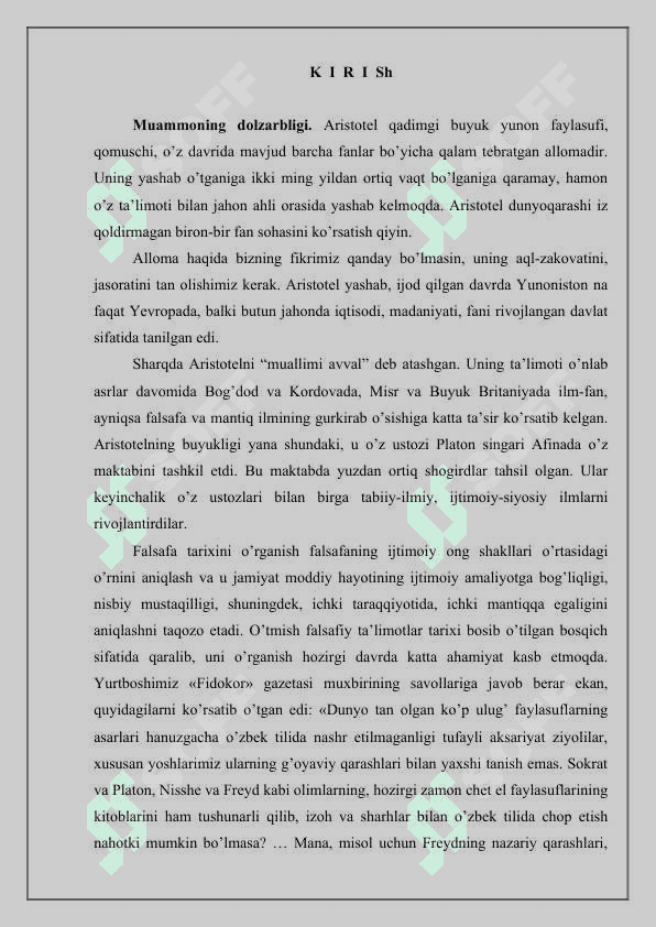 Aristotelning borliq haqidagi ta’limotining sharqqa tarqalishi 2