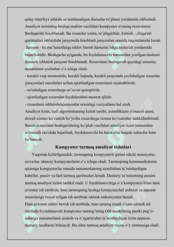 Kompyuter tarmog’ining dasturiy ta’minoti 6
