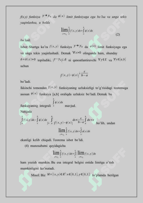 Parametrga bog’liq integrallar 8