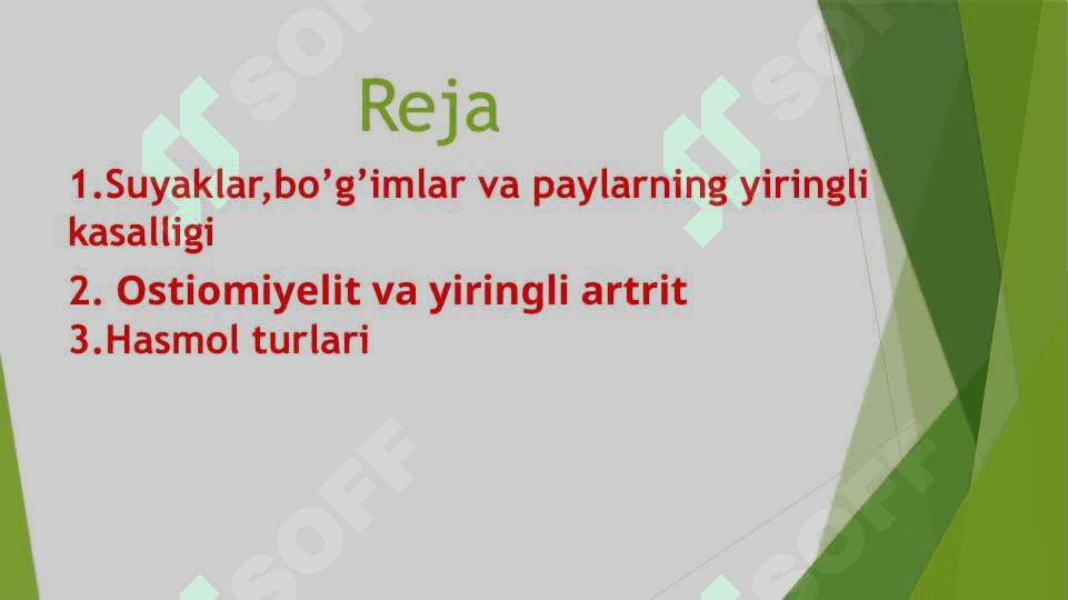 SUYAK VA BO'G'IMLAR XIRUGIK INFEKSIYASI.Kaft-barmoqlar xirurgik infeksiyasi 2