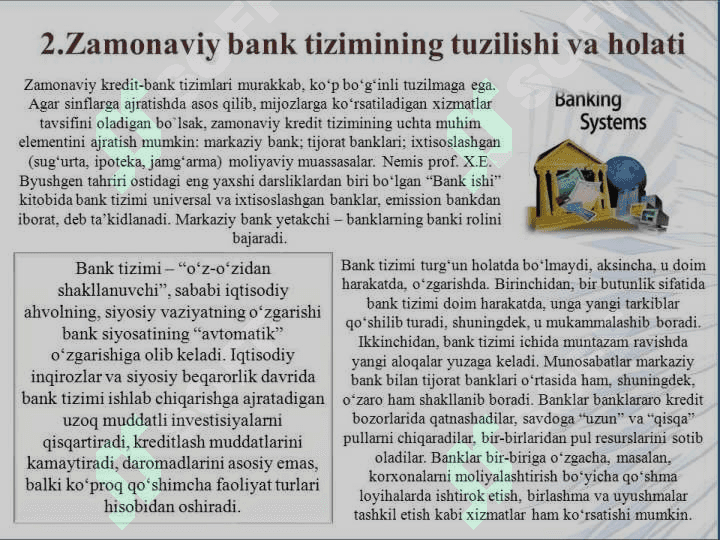 Bank moliya tizimi va uning asosiy shakllari 3