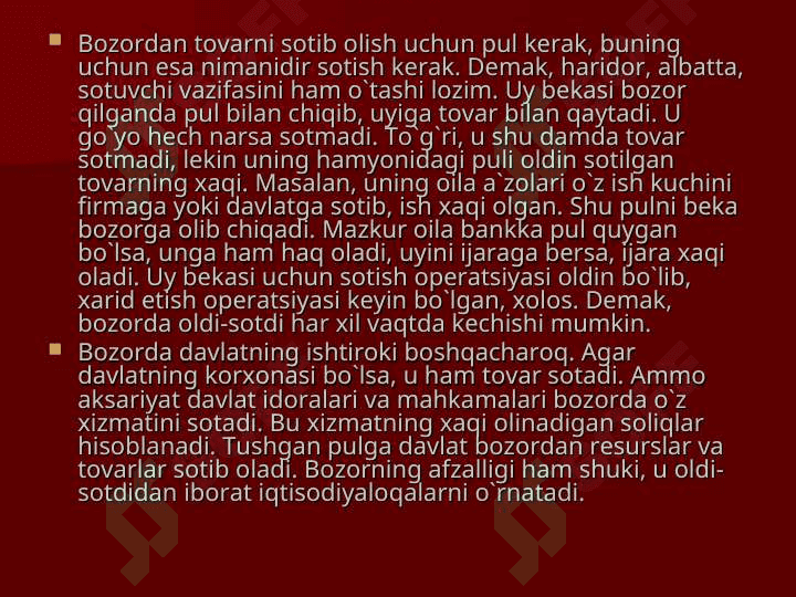 Bozor va uning turlari.Darsning maqsadi 6
