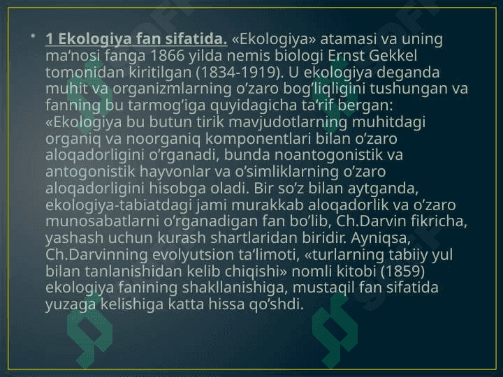Ekologiyaning rivojlanish tarixi 2