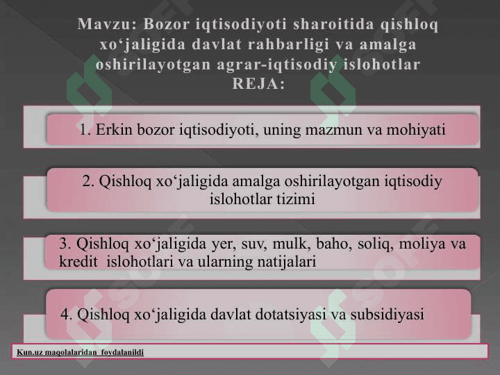 Bozor iqtisodiyoti sharoitida qishloq xo‘jaligida davlat rahbarligi va amalga oshirilayotgan agrar-iqtisodiy islohotlar 2