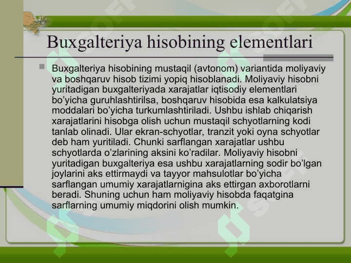 Boshqaruv hisobining elementlari 4