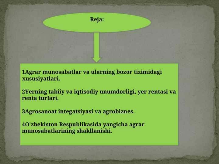 Bozor iqtisodiyoti  sharoitida  agrar  munosabatlar