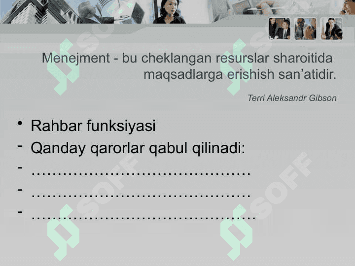 Boshqaruvda muammolarga yechim topish va qarorlarni qabul qilish 5