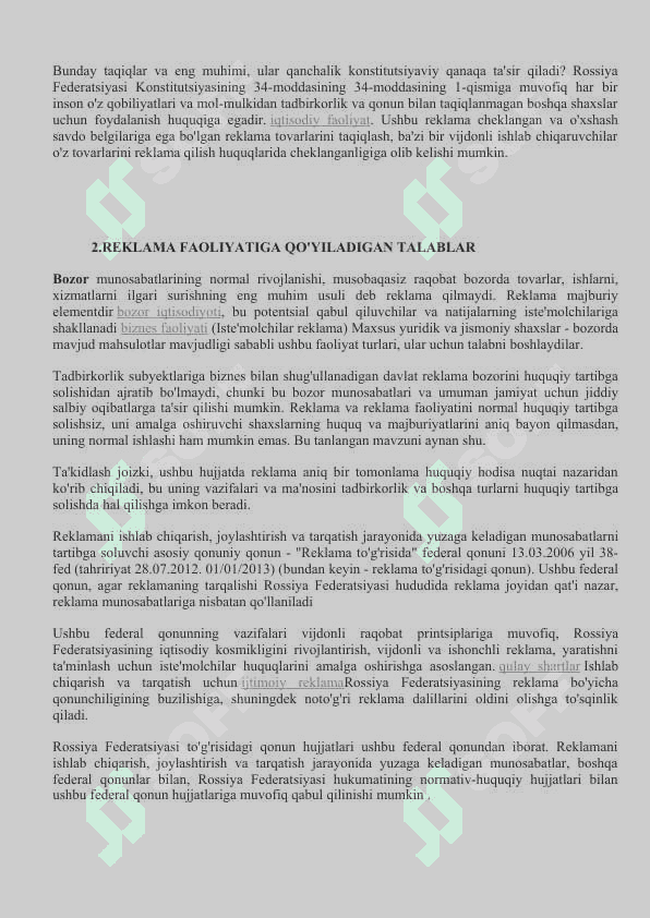 REKLAMA FAOLIYATIGA QO'YILADIGAN TALABLAR 3