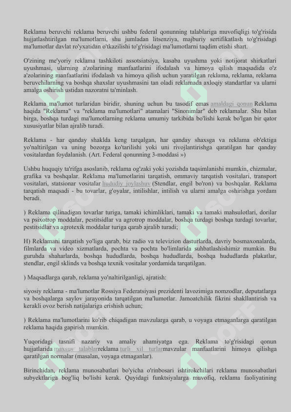 REKLAMA FAOLIYATIGA QO'YILADIGAN TALABLAR 4