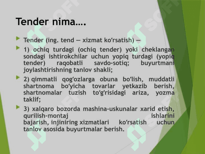 Tenderni tashkil etish va o‘tkazish tartibi 2