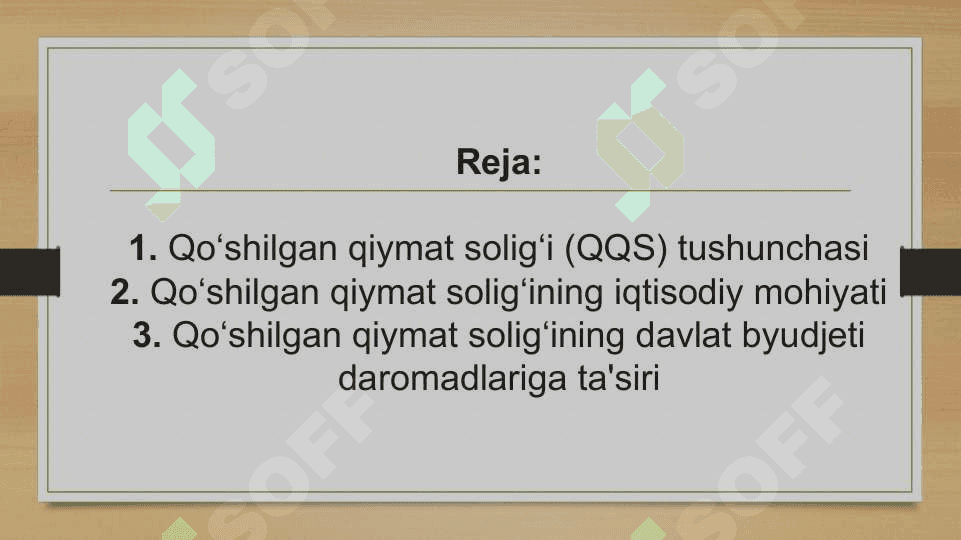 Qo‘shilgan qiymat solig‘ining iqtisodiy mohiyati va davlat byudjeti daromadlarini shakllantirishdagi ahamiyati 2