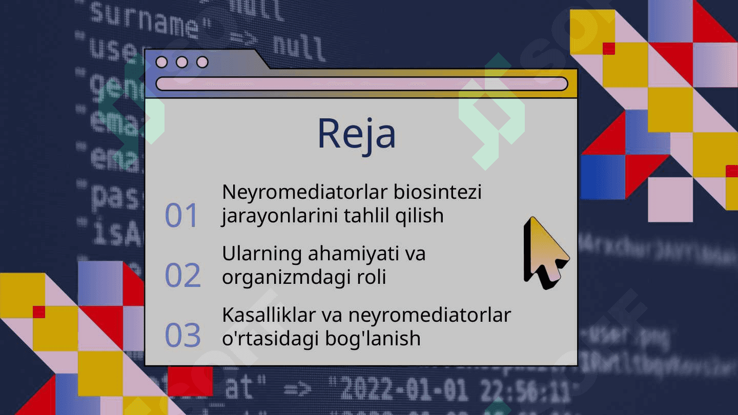 Neyromediatorlar biosintezi , ahamiyati va kasalliklari 2