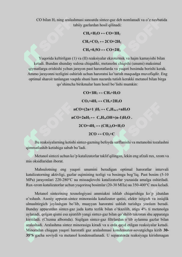METANOL ISHLAB CHIQARISH 2