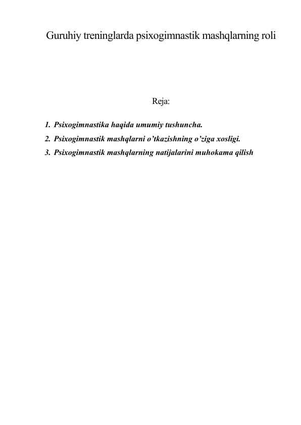 Guruhiy treninglarda psixogimnastik mashqlarning roli