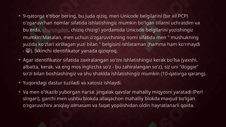 edinfikatorlar, O'zgaruvchaN toifalar 6