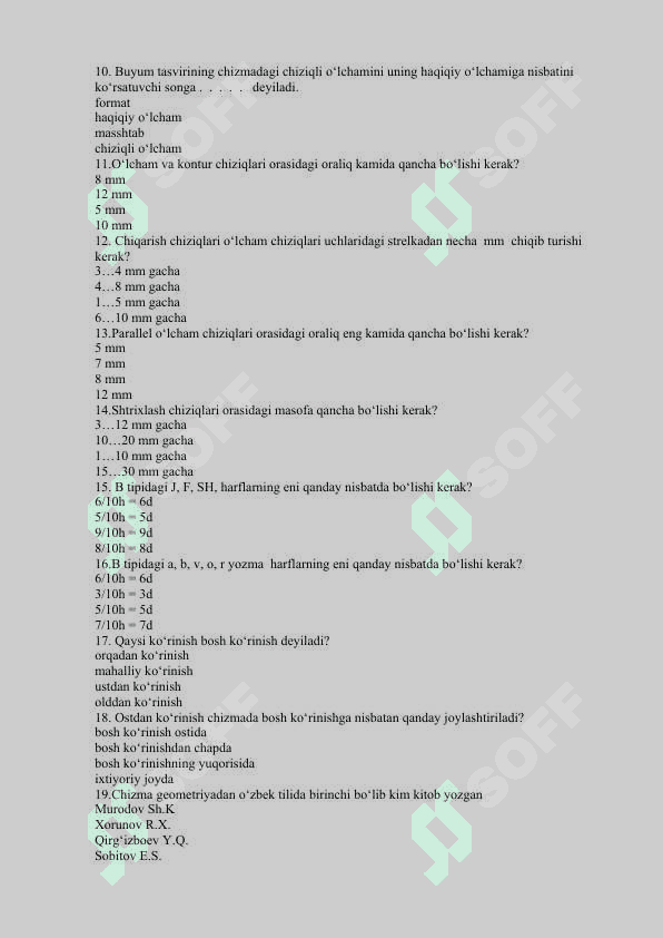 Muhandislik va kompyuter grafikasidan test savollari 2