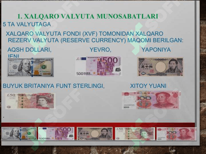 Pulning xalqaro munosabatlardagi harakati 5