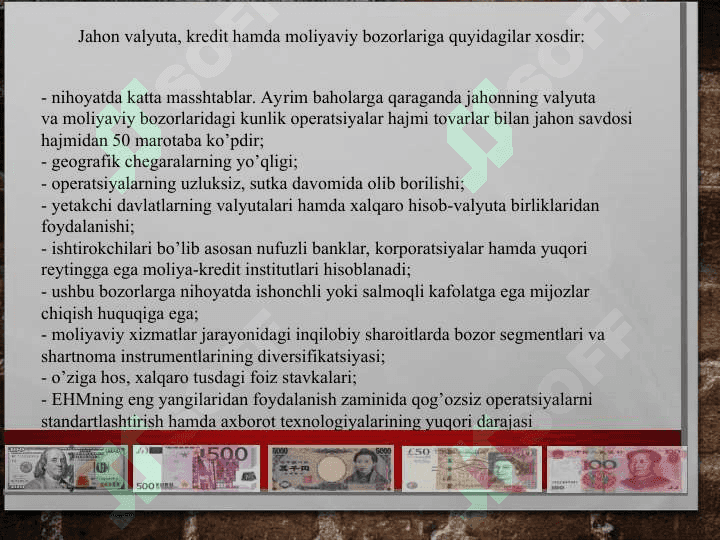 Pulning xalqaro munosabatlardagi harakati 6