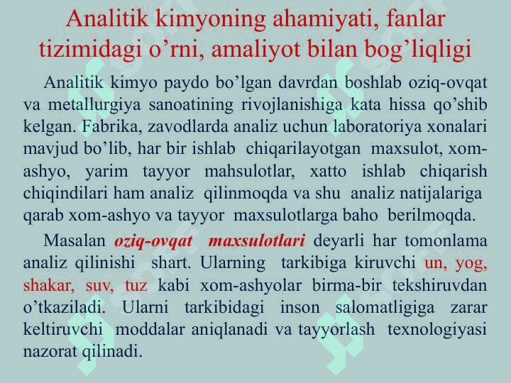 Analitik kimyo fani, tadqiqot doirasi, maqsadi va vazifalari 6