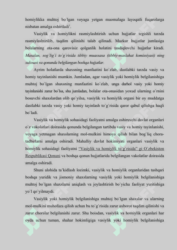 Vasiylik va homiylik. Bolalarni oilaga tarbiyaga olish 6