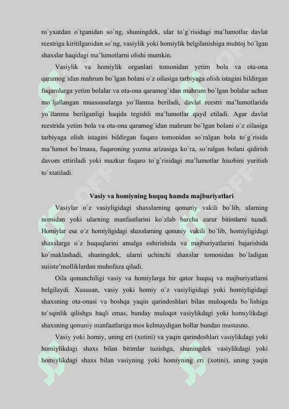 Vasiylik va homiylik. Bolalarni oilaga tarbiyaga olish 8