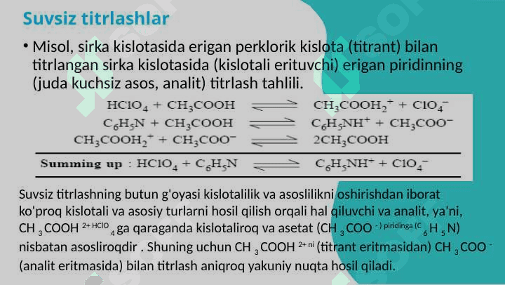 Suvsiz eritmalarda titrlash jarayonlaridan foydalanish 8