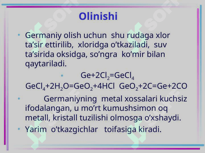 To‘rtinchi guruhning p-elementlari.  Germaniy, qalay va qo‘rg‘oshin 7