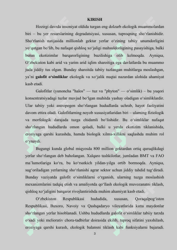 Galofit o‘simliklar. O‘simliklarning tuzga chidamliligi 3