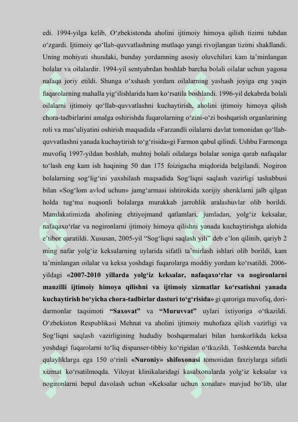 O’ZBEKISTON RESPUBLIKASIDA IJTIMOIY SOHADAGI ISLOHOTLAR 4