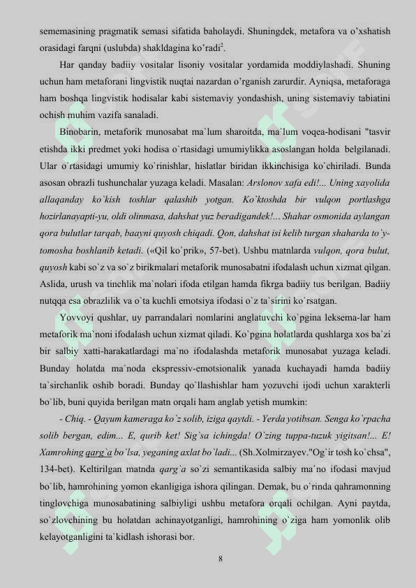 Metaforaning badiiy san'at hosil qilish xusisyatlari 8