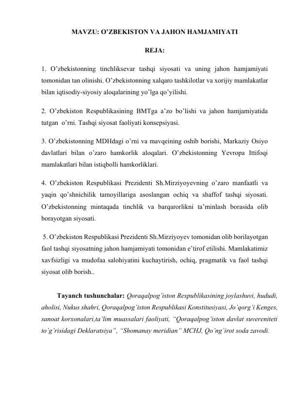 O’ZBEKISTON VA JAHON HAMJAMIYATI 1