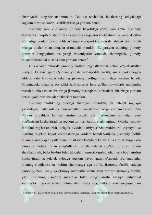 Oilada mustaqil jismoniy mashqlar bilan shug'ullanish mashg‘ulotlari 6