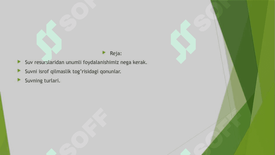 Suv resurslarini muxofaza qilish va suvdan foydalanishni tartibga solish yuzasidan qabul qilingan qonunlar va qonun osti hujjatlari 2