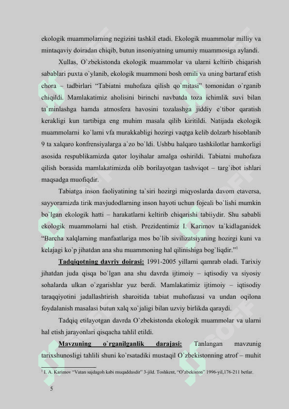 O`zbekistonda ekologik muammolar va ularning hal etilishi. 4