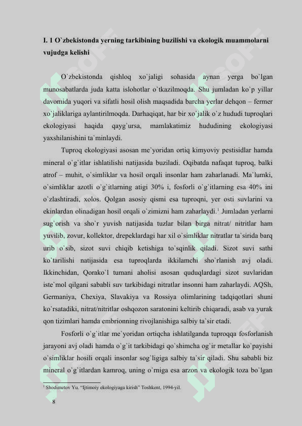 O`zbekistonda ekologik muammolar va ularning hal etilishi. 7